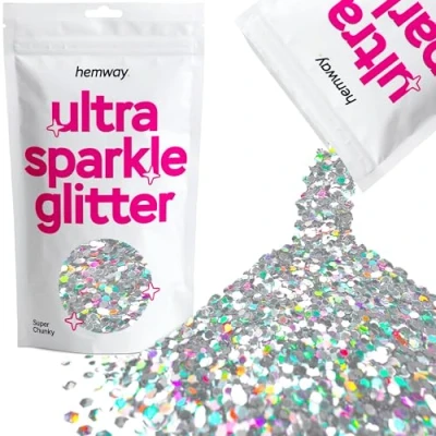 Image of Glitter Silver Holographic Ultra Sparkle Sequins Nail Face Festival Christmas Halloween Makeup Super Chunky 100g / 3.5oz