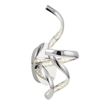 Image of Twirls Integrated LED 1 Light Indoor Wall Chrome, Clear with Crystal Glass