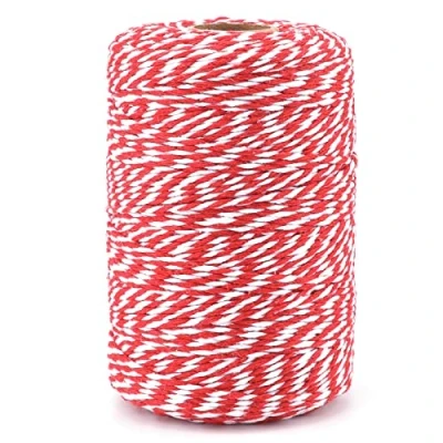 Image of jijAcraft 200M Red and White Cotton String, 2MM Durable Craft String Twine Thread for Christmas Crafts Gift Wrapping