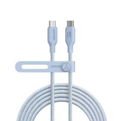 Image of Anker 543 USB C to Cable (240W, 10ft), 2.0 Bio Nylon Charging for MacBook Pro 2020, iPad Air 4, Samsung Galaxy S22, and More (Misty Blue)