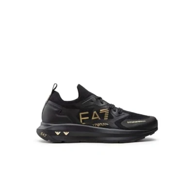 Image of EA7 Emporio Armani Altura Unisex Trainers, Size: 6.5, Triple black/gold Synthetics/textile
