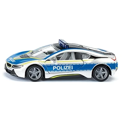 Image of siku 2303, BMW i8 Police Car, Metal,Plastic, 1:50, Blue,Silver, Opening gull wing doors, Changeable wheels, Rubberised tyres