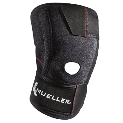 Image of Mueller Wraparound Knee Stabilizer Open Patella, One Size, Black