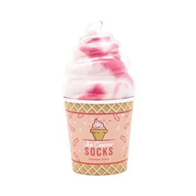 Image of Luckies of London Ice Cream Socks Womens With Novelty Print Gifts For Women &amp; Her Funky Ladies Fun Ankle Love 1 Size Funny Raspberry Ripple