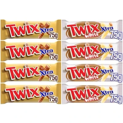 Image of Twix Xtra Chocolate Bars, Standard 75g x4 packs &amp; White (8 pack)