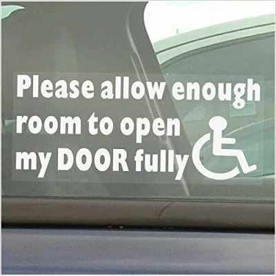 Image of 1 x Please Allow Enough Room To Open My DOOR Fully Disabled Car Window Sticker Van Truck Vehicle Sign Disability Mobility Leave Self Adhesive Vinyl Handicapped Logo 200x87mm D23