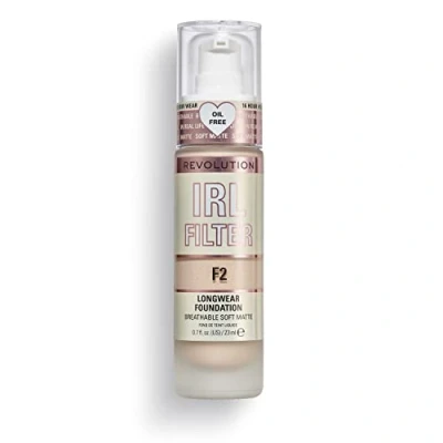 Image of Revolution Beauty London, IRL Filter, Longwear Foundation, Medium to Full Coverage, Matte Finish, 16 Hour Wear, F2, Fair Light Skin tones, 23ml