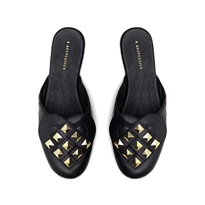 Image of A. Andreassen Elskling Mule Slipper with Studs (6 UK / 39 EU) Black Gold