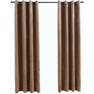 Image of vidaXL Blackout Curtains with Rings 2 pcs Velvet Beige 140x175 cm