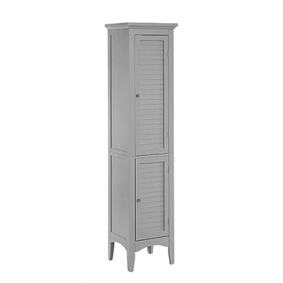 Image of Teamson Home Glancy Wooden Linen Tower Tall Bathroom Cabinet Grey ELG 640 With Storage