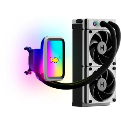 Image of HYTE THICC Q60 240 mm LCD Liquid CPU Cooler RGB LED, Black,White