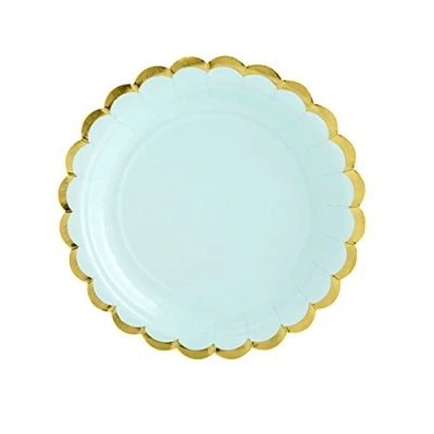 Image of Luck and Paper Plate, Mint Green with Gold Scalloped Edge, 18cm x 6, Disposable, General Celebration