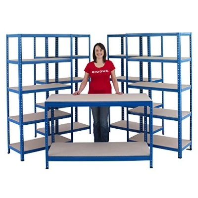 Image of BiGDUG Garage Shelving Units &amp; Workbench Kit 178cm x 90cm Includes 4 bays and (30cm D) Heavy Duty Racking Ideal For Storage. 175kg Capacity per level