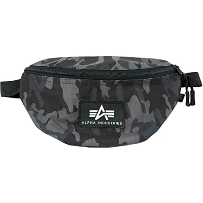 Image of Alpha Industries Rubber Print Waistbag Unisex Shoulder Bag Black Camo