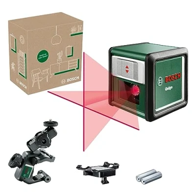 Image of Bosch Cross line Laser Quigo with Universal clamp MM 2 (Easy and Precise Alignment Flexible Positioning of The Tool Thanks to clamp, in E Commerce Cardboard Box)
