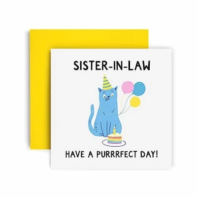 Image of Huxters Birthday Cards for Women The Purrfect Cat Sister In Law Happy Card Birthday, Mother’s Day with Lovely Pink Envelope Funny (Sister in_Law)