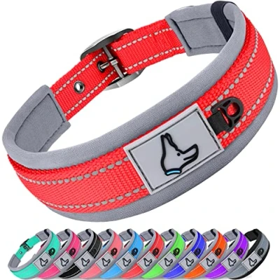 Image of Joytale Reflective Dog Collar Extra Large Dogs Ultra Comfy Soft Neoprene Padded Heavy Duty Metal Belt Buckle, Red