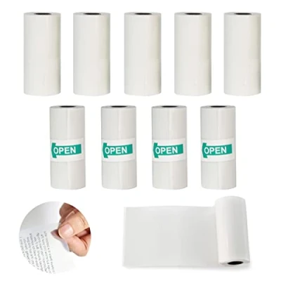 Image of Sticker Paper, 10 Rolls 57x25mm Transparent Printer Self Adhesive Paper Roll for Mini Pocket Printer, Year Preservation Sticky BPA Free Black Font Labels