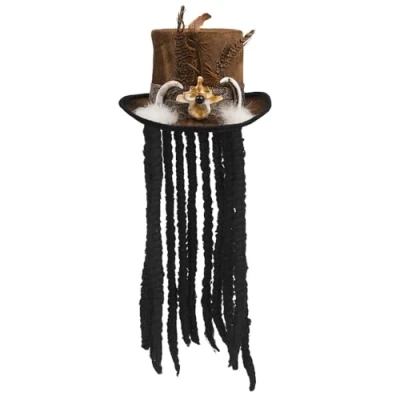 Image of Boland 72183 Halloween Voodoo Buluku Top Hat With Black Rasta Curl Hair Fancy Dress Accessory One Size