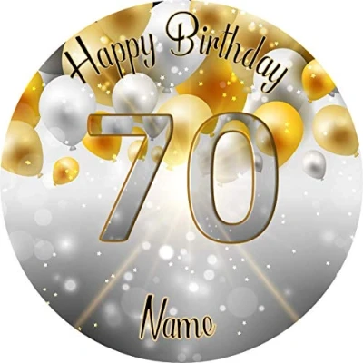 Image of 70th Birthday ICING circle round edible cake topper (Age can be Changed)