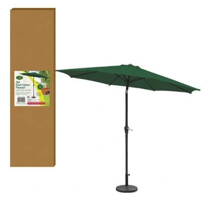 Image of GardenKraft 2M Parasol Crank &amp; Tilt 6 Ribs Dark Green