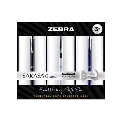 Image of Zebra Pen Sarasa Grand Retractable Gel Gift, White/Black/Navy Barrel, Mediun Point, 0.7mm, Black Ink, 3 Pack