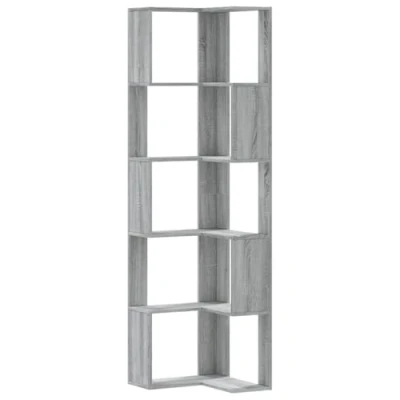 Image of vidaXL Corner Bookcase 5 Tier Bookshelf Grey Sonoma Engineered Wood