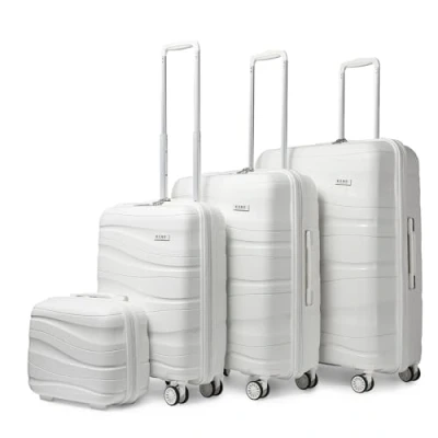 Image of Kono Suitcases Set of 4 Lightweight Hard Shell Suitcase with TSA Lock Wheels 20&quot; 24&quot; 28&quot; Travel Trolley Case + 14&quot; Beauty (Set 4, White)