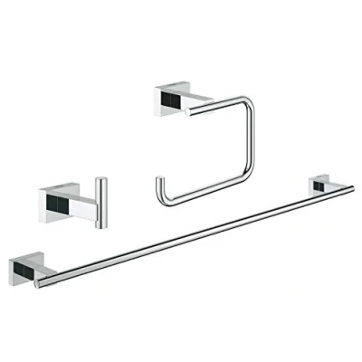Image of GROHE Essentials Cube New 3 In 1 Guest Bathroom Accessories Set Chrome 40777001