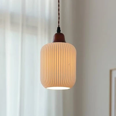 Image of SIYANE Ribbed Milk Glass Pendant Light Nordic Modern Mid Century Chandelier Rustic White Frosted Farmhouse Ceiling Hanging Lamp for Kitchen Island Sink Dining Room Bedroom Restaurant