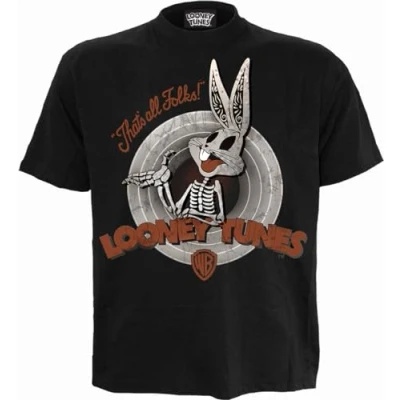 Image of Looney Tunes Bugs Bunny Skull Front Print T Shirt Black S