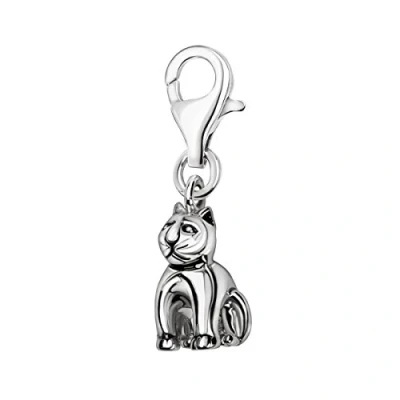 Image of Quiges 925 Sterling Silver 3D Cat Lobster Clasp Charm Clip on Pendant