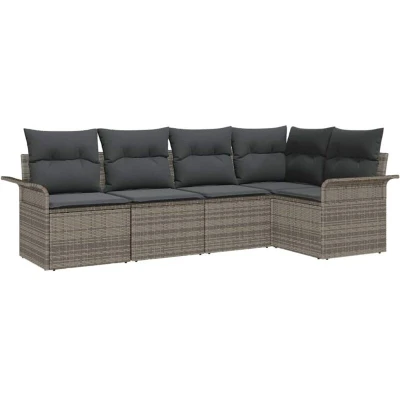 Image of vidaXL 5 Piece Garden Sofa Set with Cushions Grey Poly Rattan
