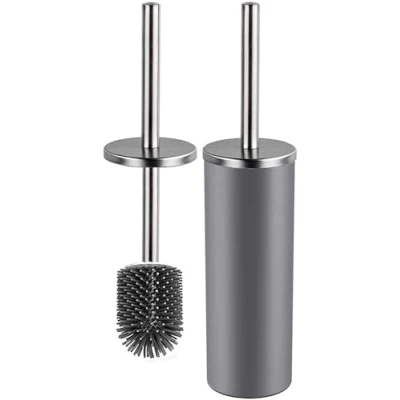 Image of Bingobang Toilet Brush and Holder,Stainless Steel Lid Handle,Silicone Deep Cleaner Brushes with Quick Drying Holder Set for Bathroom Toilet(Grey)
