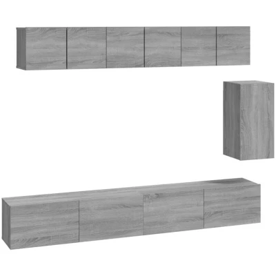 Image of vidaXL 6 Piece Grey Sonoma TV Cabinet Set Engineered Wood Wall Mounted Media Unit for Living Room with Ample Storage &amp; Modern Design Various Dimensions