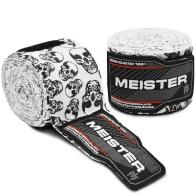 Image of Meister Adult 180&quot; Semi Elastic Hand Wraps for MMA &amp; Boxing (Pair) Death Skulls