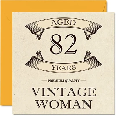 Image of Vintage 82nd Birthday Cards for Women Aged 82 Years Fun Card Mum Sister Wife Granny Nanny Grandma Auntie, 145mm x Ladies Greeting Cards,