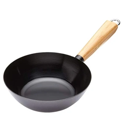 Image of KitchenCraft World of Flavours 20 cm Non Stick Wok for Induction Hob, Suitable All Heat Sources, Carbon Steel, Small, Black / Brown