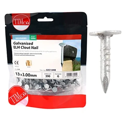 Image of TIMCO Galvanized ELH Clout Nails 13 x 3.00 Extra Clamping Perfect for Fitting Roofing Felt and plasterboard 0.5kg Bag Silver