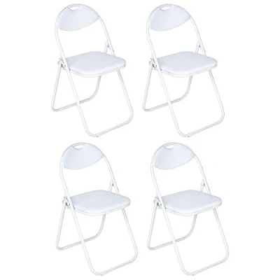 Image of Nyxi Set of 4 X Folding Chair Padded Paris Faux Leather Home Office Dining (4 Chairs, White)
