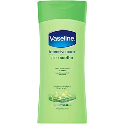 Image of Vaseline Intensive Care Body Lotion Aloe Soothe Softens Dry, Cracked Skin 400 ml Pack of 6