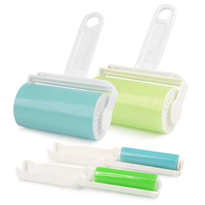 Image of FOCCTS 4 Pcs Lint Roller Reusable Sticky Cleaner Portable &amp; Washable Working On Couch, Pets, Clothes Carpets 2 Sizes Yellow,blue