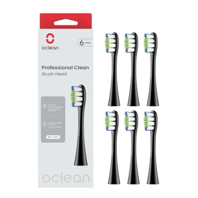 Image of Oclean Toothbrush Professional Clean Brush Head Replacements, Compatible with All Electric Handles, FDA Approved (6 Pack) Black