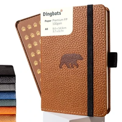 Image of Dingbats* Wildlife Plain Pocket Notebook A6 PU Leather Hardcover Journal Ideal for Work, Travel Pocket, Elastic Closure, Pen Holder, Bookmark