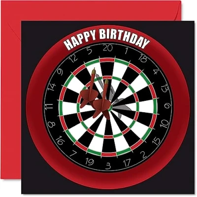 Image of Fun 65th Birthday Cards for Men Woman Dart Board Happy Card Dad Mum Grandad Nanny Grandma Gran Uncle Auntie Cousin, 145mm x Sports Darts Bday Greeting