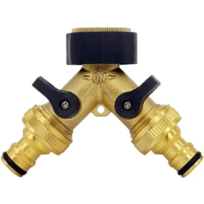 Image of 2 Way Brass Tap,Garden Hose Splitter, Y Valve, Two tap Manifold Garden with x3/4 Inch Water Connection