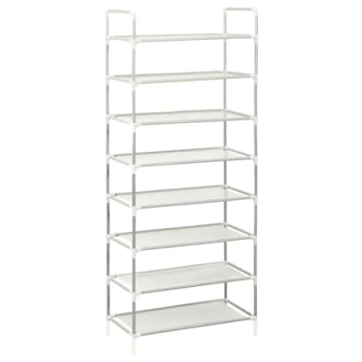 Image of vidaXL Silver Shoe Rack with 8 shelves, Lightweight Tubular Metal Construction, Non woven Fabric Shelf Surface, Assembly Required, Ideal for Storage and Home Decor