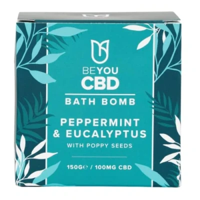 Image of BeYou CBD Bath Bomb Peppermint &amp; Eucalyptus 100% Pure Natural Oils 100mg Soothe, Relax Restore Sore Muscles