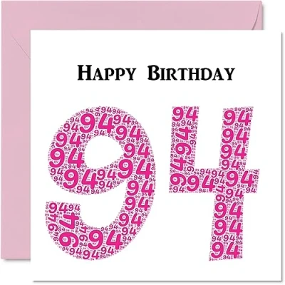 Image of Fun 94th Birthday Cards for Woman Shapecloud Happy Card Great Grandad Grandpa Nanny Grandma Nan Gran Granny Dad Mum, 145mm x Greeting Cards,