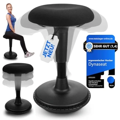 Image of Dynaseat Ergonomic Stool Height Adjustable for Sitting and Standing (Black, 45 65 Version) Office Desk with Swing Effect Aid